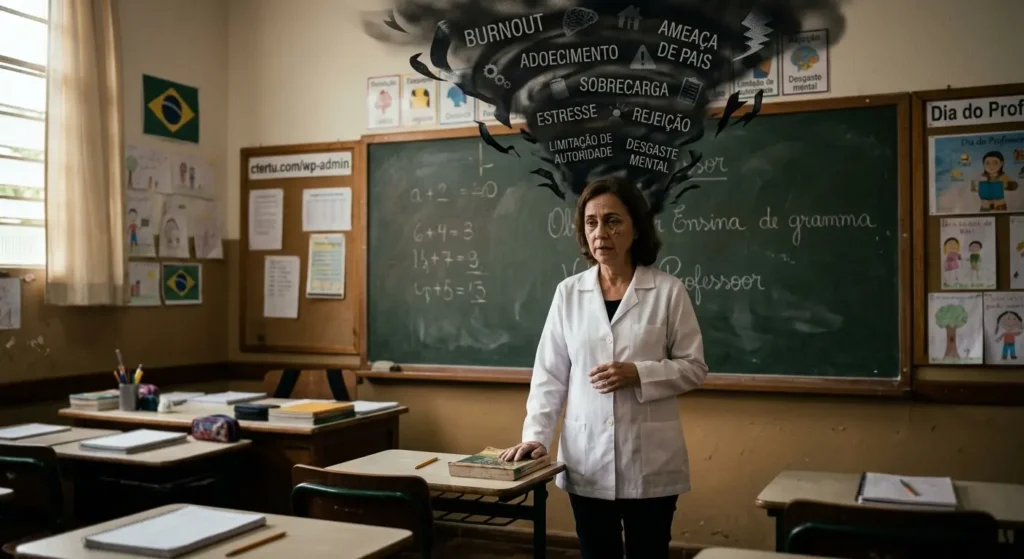 O professor recebe pressão cosntante e o adoeciemnto é apenas uma questão de temepo.